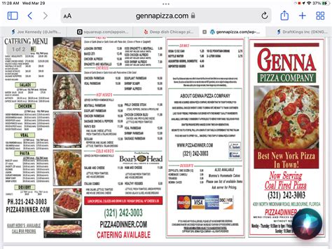 Genna pizza - Pizza Toppings; NAVIGATE. Home; Genna Pizza Coloring Contest; COVID Response; FAQ; Catering; About; News; Photos; Contact Us; INFORMATION. ... Thur – 11AM to 10PM Fri – 11AM to 10PM Sat – 11AM to 10PM Sun – 11AM to 10PM. LOCATION. Genna Pizza Company 4301 N. Wickham Road Melbourne, FL 32935. Delivering To Melbourne, West ...
